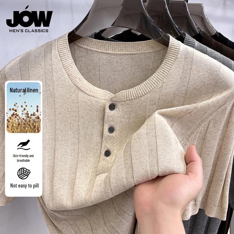 JOW Men s Washable Linen Knit Henley T-shirt 125