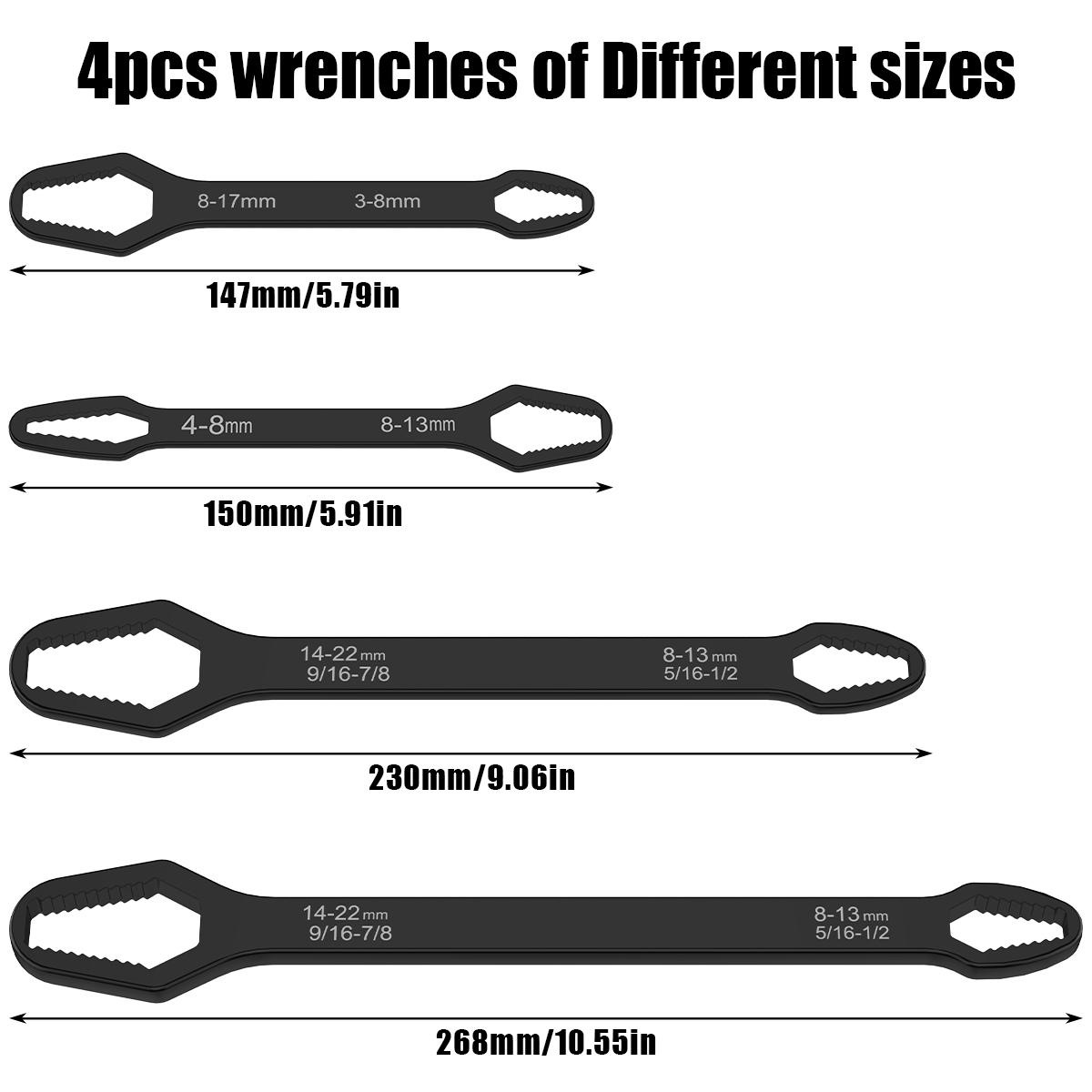 

4Pcs Multi-Functional Black Wrench – 5mm Thick Adjustable Self-Tightening Double-Head Open Range 3-17mm for Auto & Home Use чорний