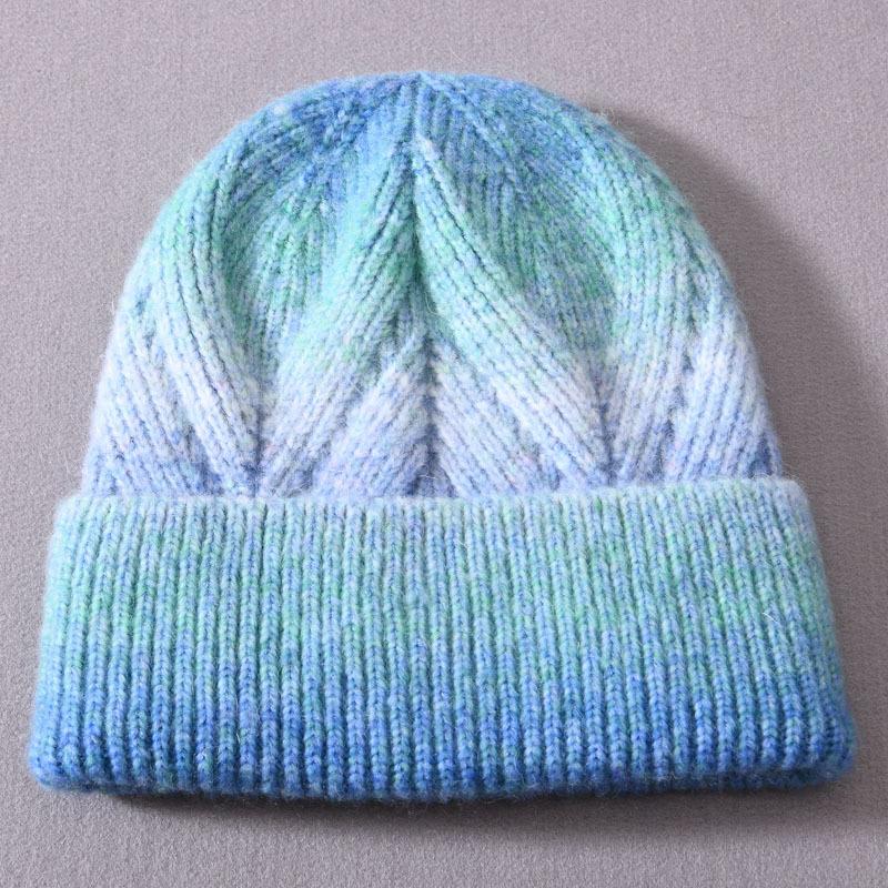 Gradually change knitted hat twill yarn ins wind wool blend outdoor wool hat ear protector warm wool hat