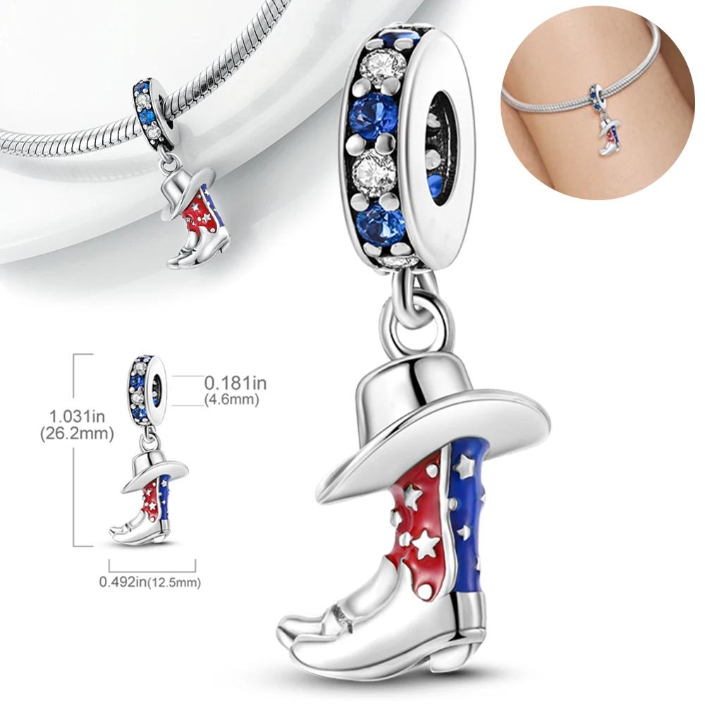 

Charm Bead Charms Plata Red With Blue Cowboy Boots Stars Bead Charms Compatible With Authentic Bracelets Charm Bead Charms Ideal For Women Jewellery D