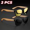 2PCS Retro Square Sunglasses Bamboo-Like Temple Silver Rivet Accents UV400 Unisex Gift for Outdoor & Daily Vintage Elegance