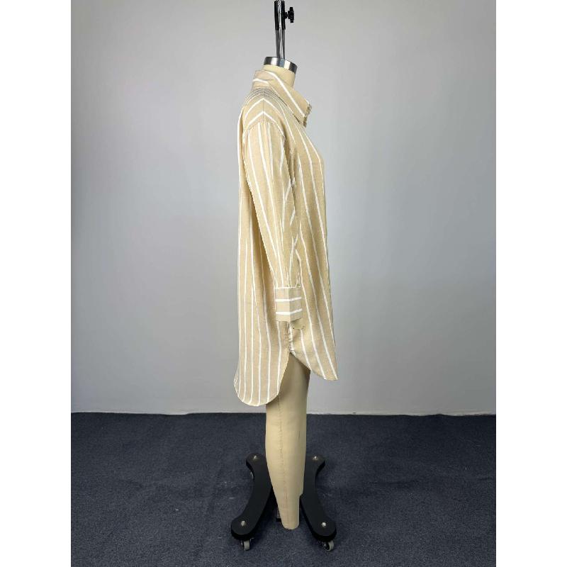 Women's 2026 Summer New Fashionable Turn-down Collar Buttoned Loose Striped Long Sleeve Mid-length Shirt