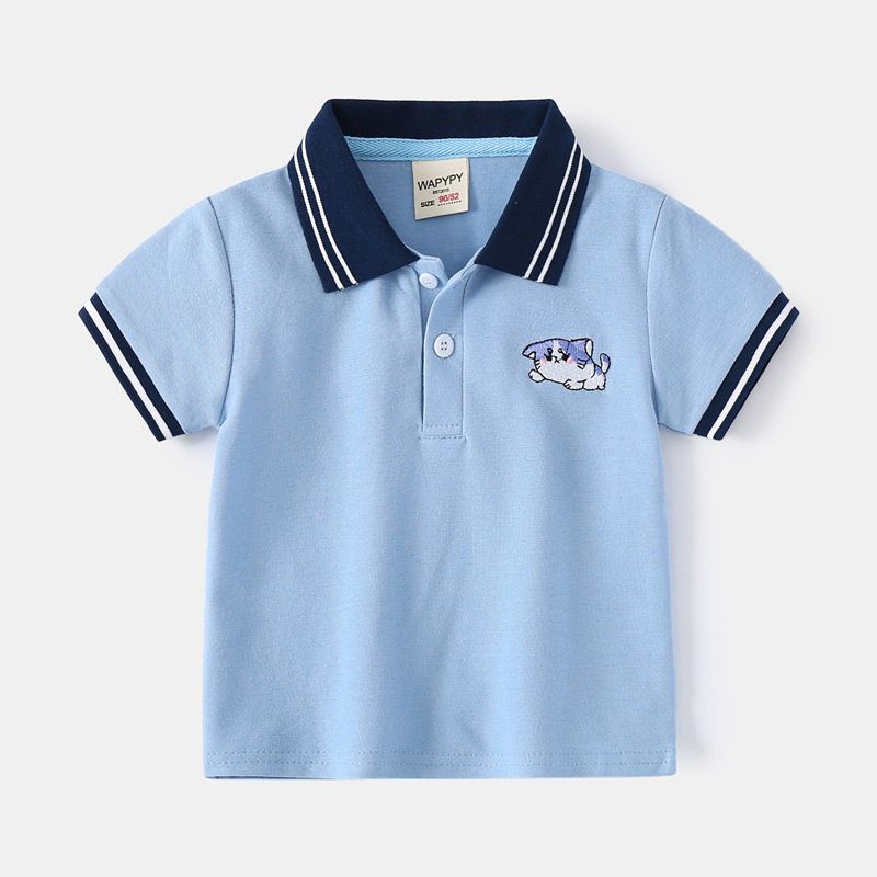 Children's Embroidery Animal Short Sleeve T-shirt Clothes K-style Children's Clothing Summer Boys' Polo Collar Top Baby Boys' Polo Shirt