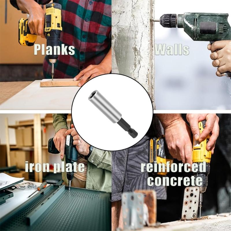 6pcs Extended Hex Driver Bit Holders 60mm Magnetic Alloy Steel Durability Socket Wrench Adapters for Automotive Repair