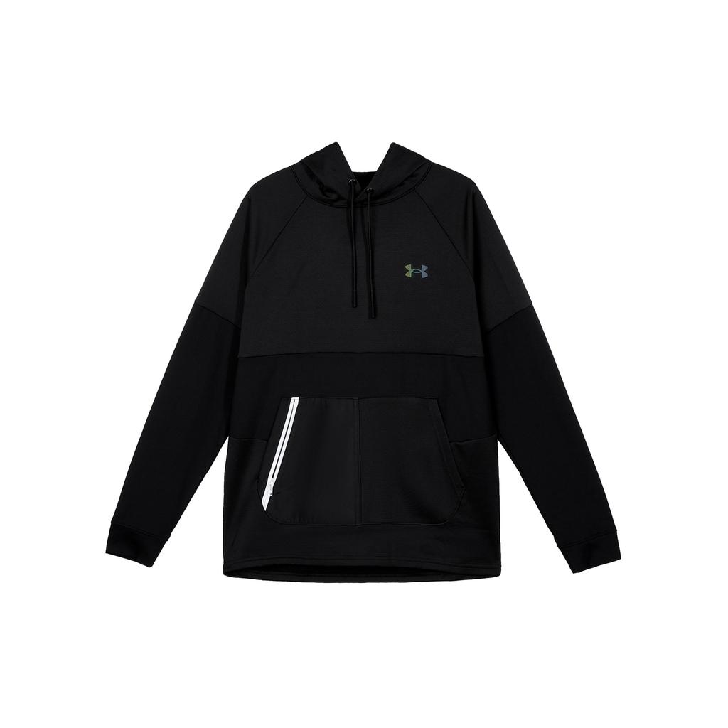 Under Armour Solid Color Logo Print Drawstring Hoodie Long Sleeve Men Tops Black 1370450-001