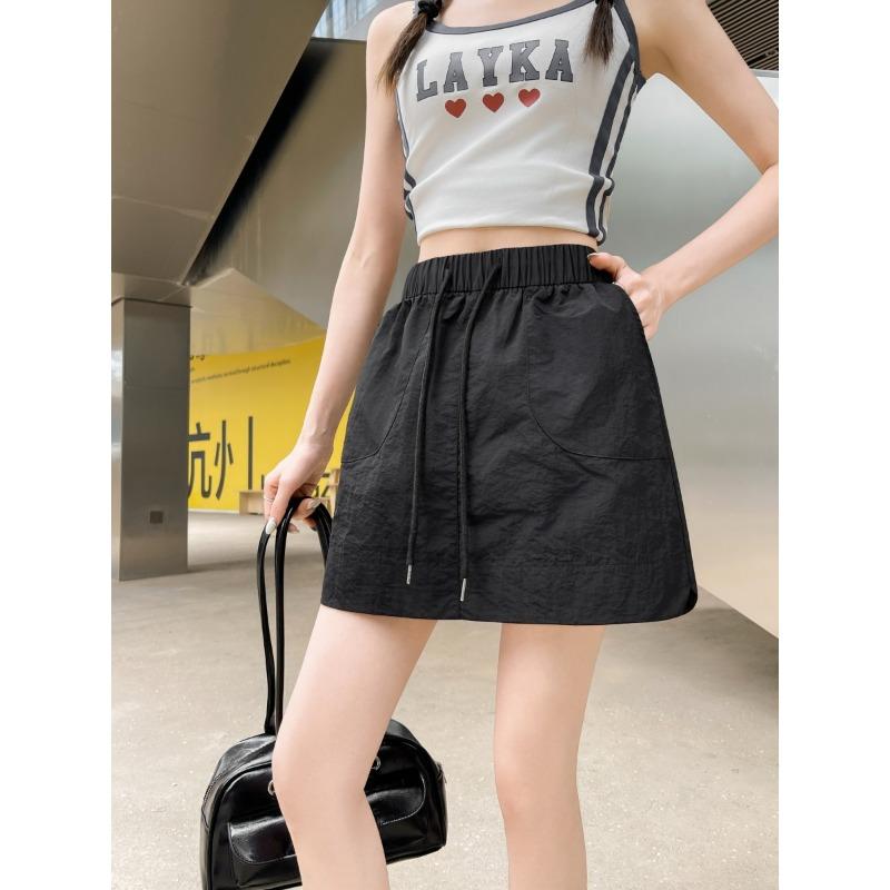 

Summer Spice Girls Short Skirt Casual Tooling Skirt Skinny Belly Cover Versatile Buttocks Skirt High Waist Elastic Drawstring XL чёрный