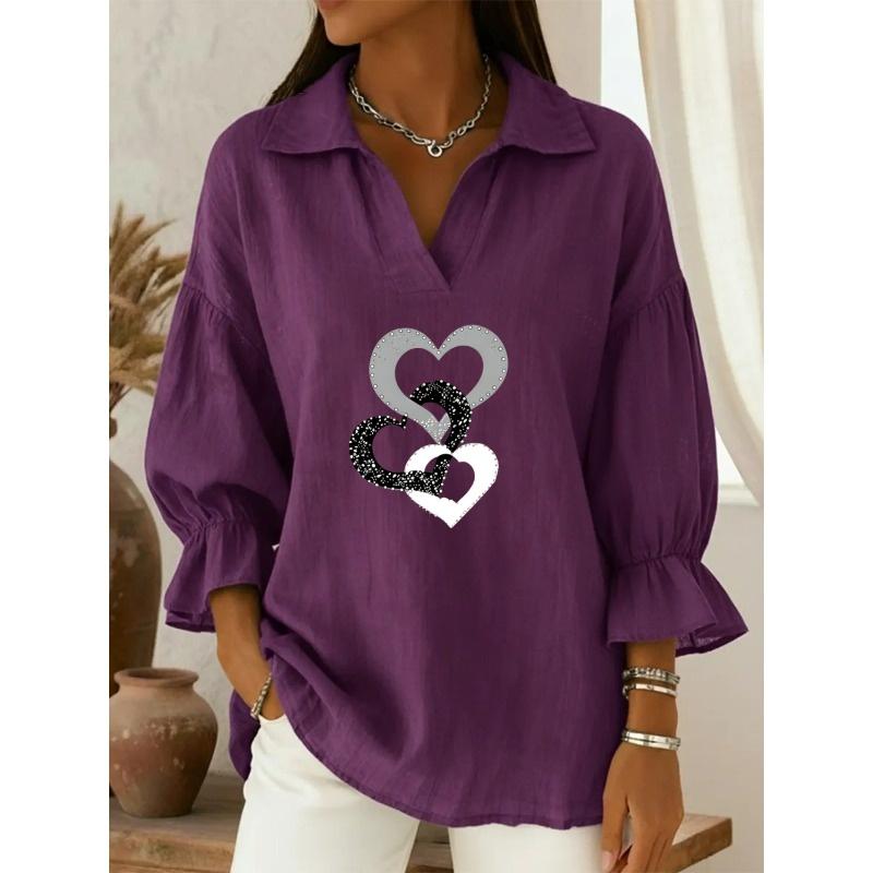 JPNTKY Women's Fashion Casual Summer Spring POLO Neck 3/4 Sleeves Blouses & Shirts