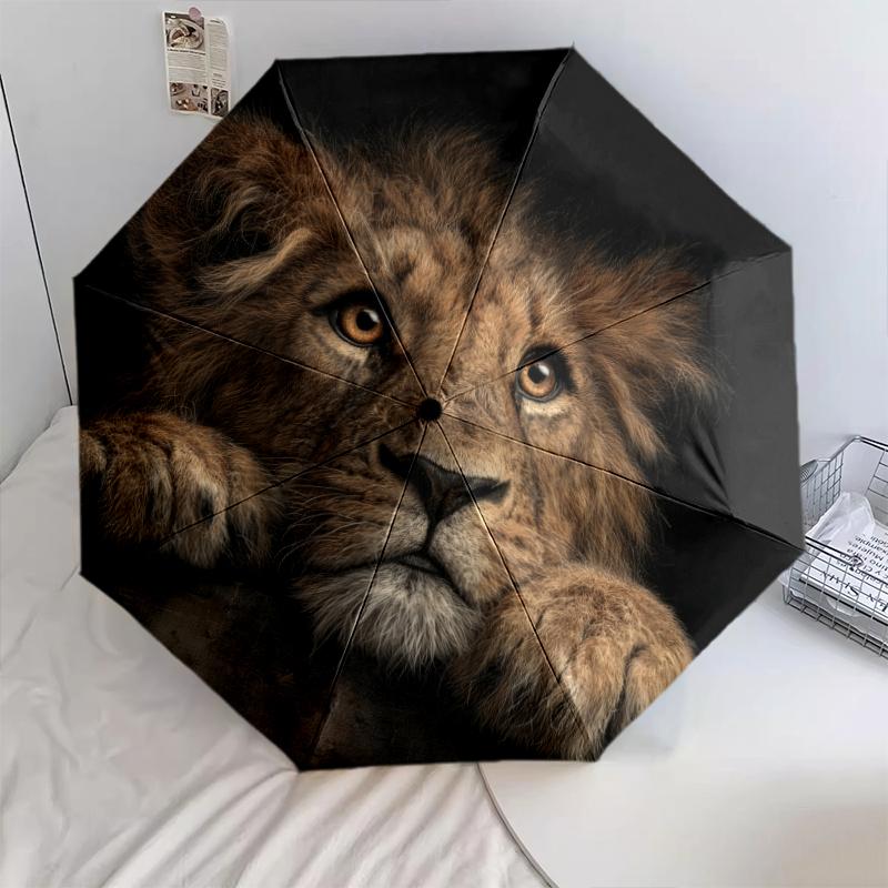 

Lion pattern, automatic folding umbrella, portable and foldable design, 8 ribs, a Christmas or birthday gift.