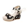 Spring and Summer Bohemian Platform Wedge Heel High Heel Fish Mouth Women's Sandals Muffin and Water Table Flower Ribbon Beach Shoes