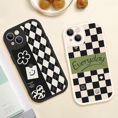 Smiley Black White Plaid Phone Case for Iphone 14 13 11 12 Pro MAX 13 12 MiNi 7 8plus 14 13 11 PRO X XS 12 11 XR Lambskin Covers