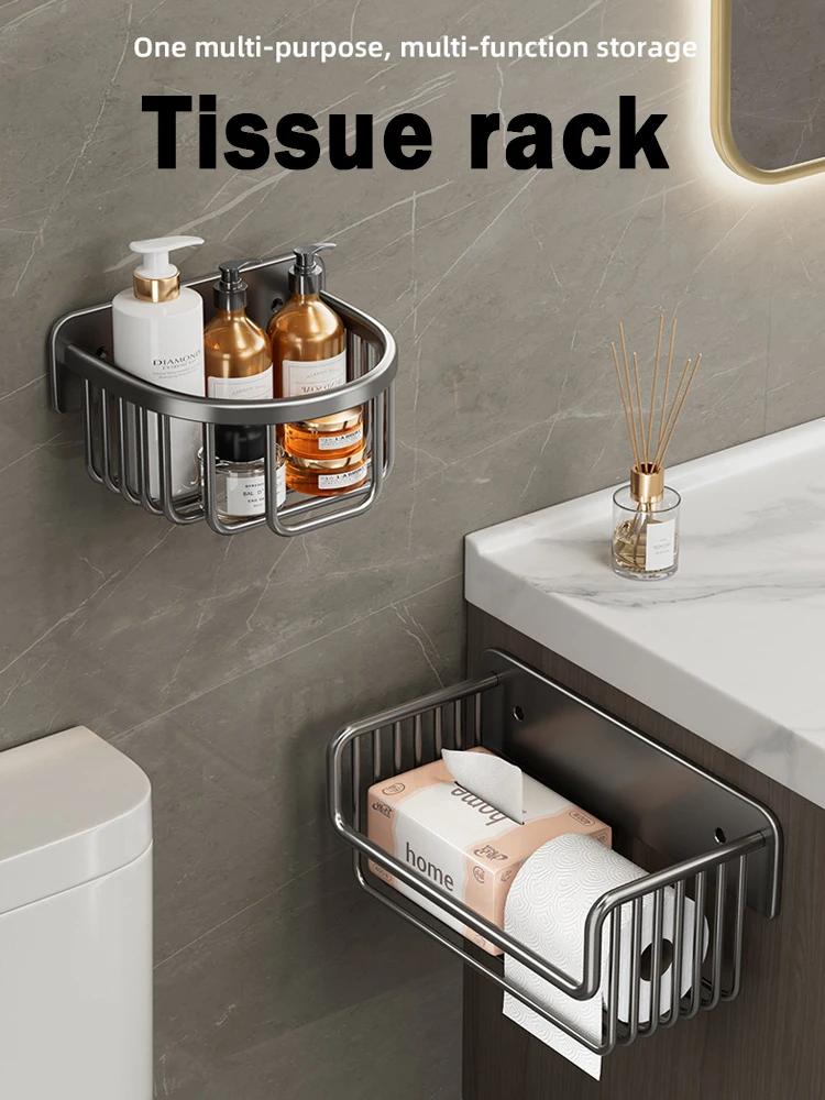 Bathroom Paper Towel Rack Punch-Free Toilet Paper Storage Rack Accessories Aluminum Shower Shelf Bathroom Organizer