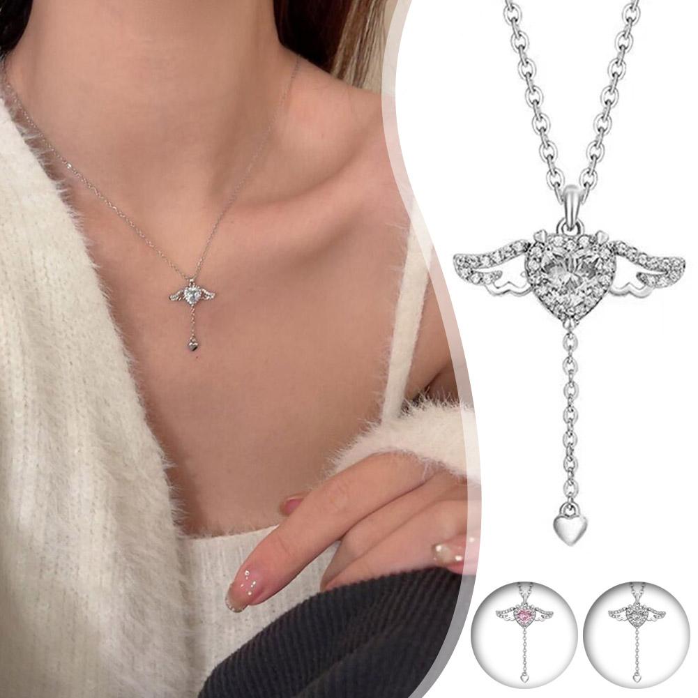 1pcs Heart Angel Wings Silver Color Necklaces For Women Girl Pendant Choker Necklaces Women Aesthetic Fashion Neck Jewelry Gifts