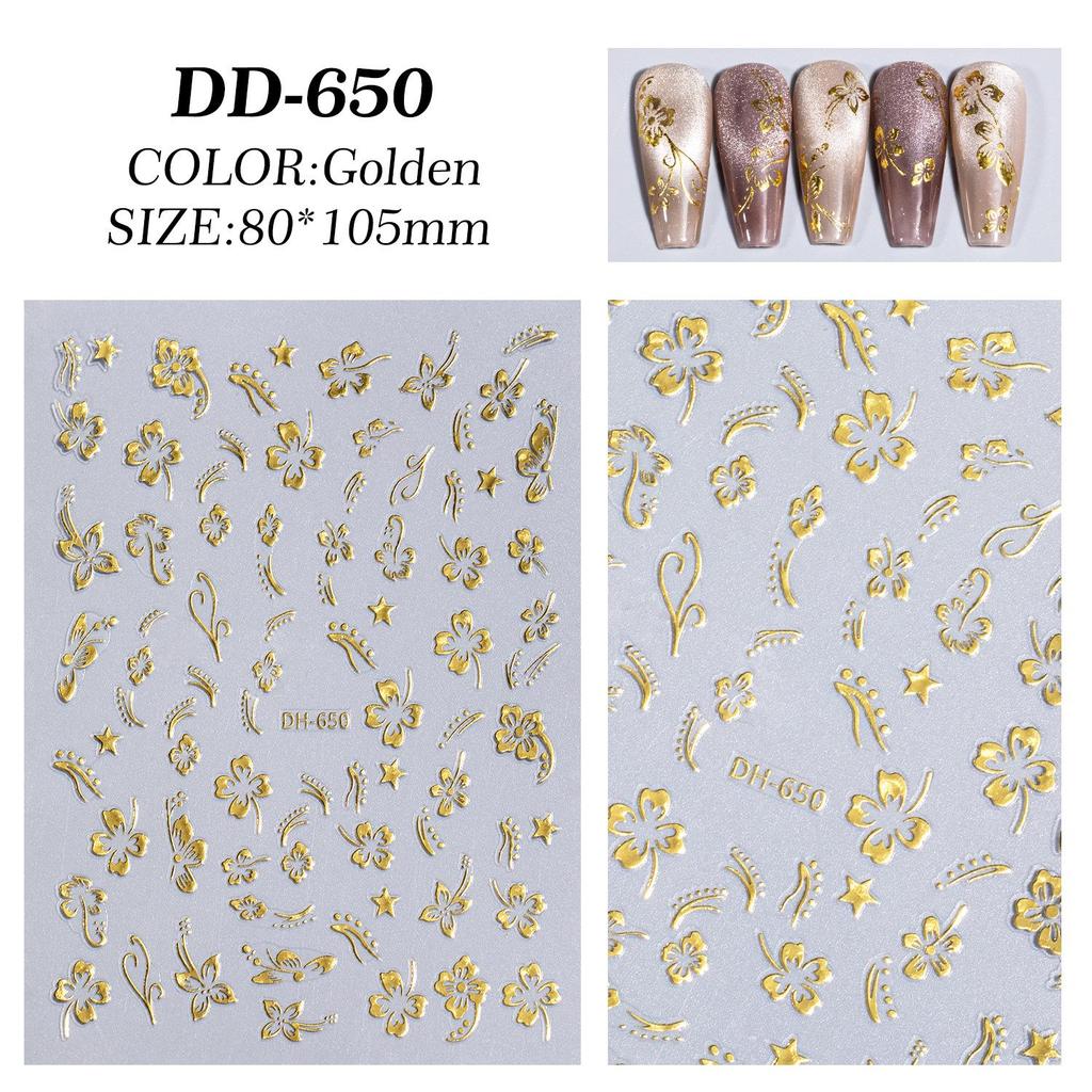 3D Magic Mirror Flower Nail Stickers with Adhesive - Japanese-Style Hot Stamping Design