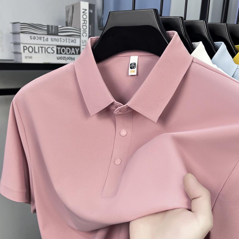 Men's Summer 2026 Seamless Lapel Polo: Mid-aged Casual Solid Color Short Sleeve T-shirt