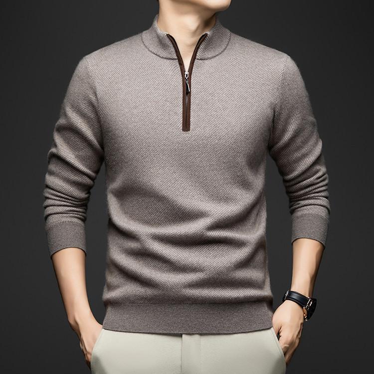 Men s Cashmere Wool Half-Zip Sweater - Warm Autumn/Winter Knitwear, Round Neck, Business Casual Base Layer. S