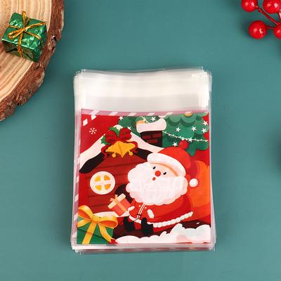100Pcs Christmas Gift Bag Self Adhesive Cookies Candy Wrapping Bag  Year Party Gift Snack Baking Plastic Bag