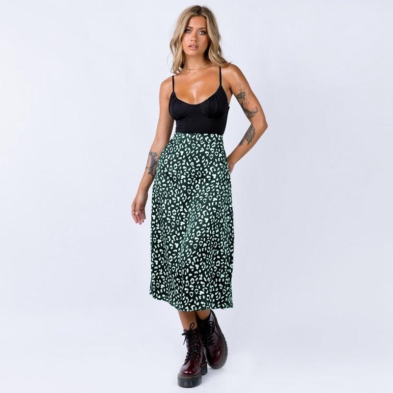 Women Sexy Leopard Print Chiffon Split Skirt Casual Fashion Long Skirts