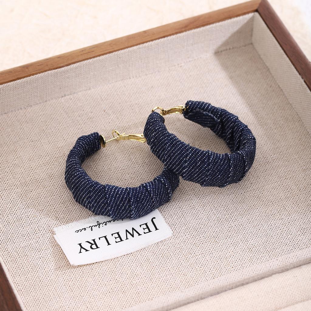 Srebrna Igła Hepburn Niebieskie Dżinsowe Kolczyki Koła, Literackie I Retro Stylu Hong Kongu Wysokiej Klasy Modowe Kolczyki z Charakterem