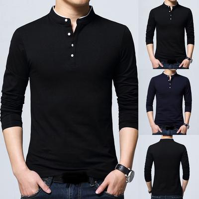 Nova moda masculina colarinho alto manga comprida camiseta blusa top