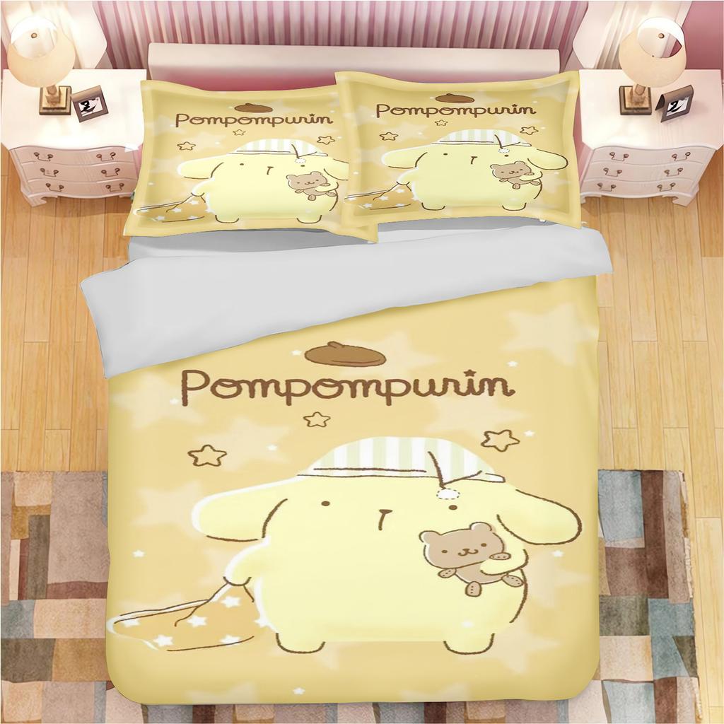 MINISO Pompompurin Dog Quilt Cover Children Cartoon Duvet Animation Printed Comforter Polyester Bedding Twin Size Gift