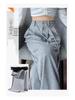 Women's American-Style Gray Drapey Knit High-Waisted Wide-Leg Sweatpants - Spring 2026 Petite Collection