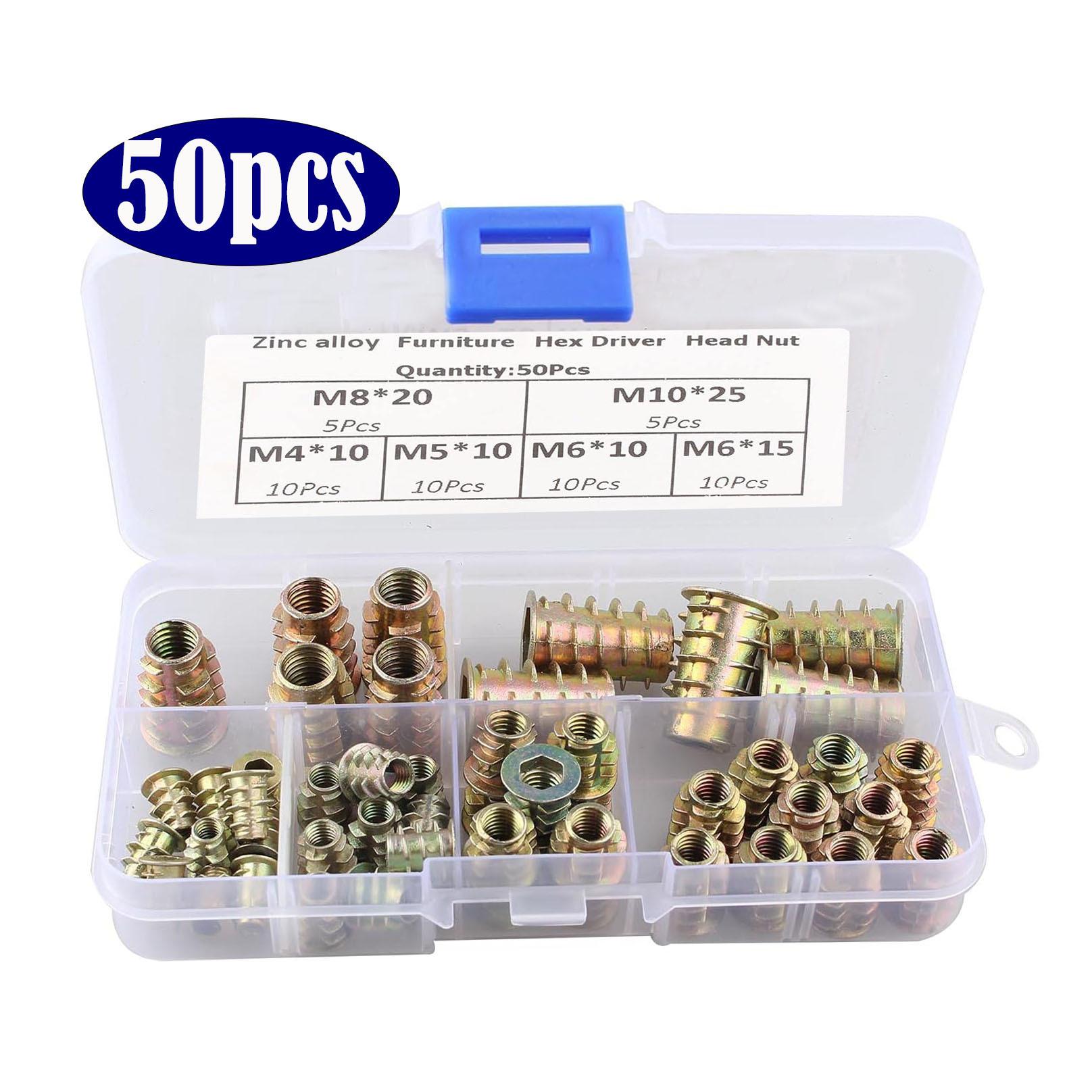 

50шт70шт130шт230шт набор шестигранных мебельных врезных гаек из цинкового сплава гайка с внутренней и наружной резьбой 50pcs