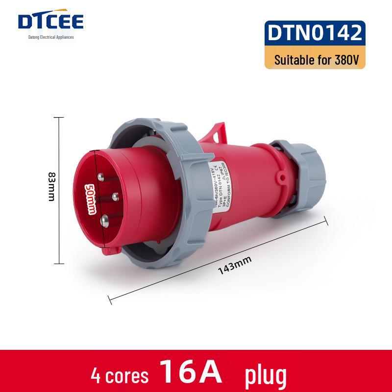 IP67 Waterproof Industrial Angled Plug Socket, 16A/32A, 3-Core, 4-Wire, 5-Pin, Flush Mount, Not Explosion-Proof