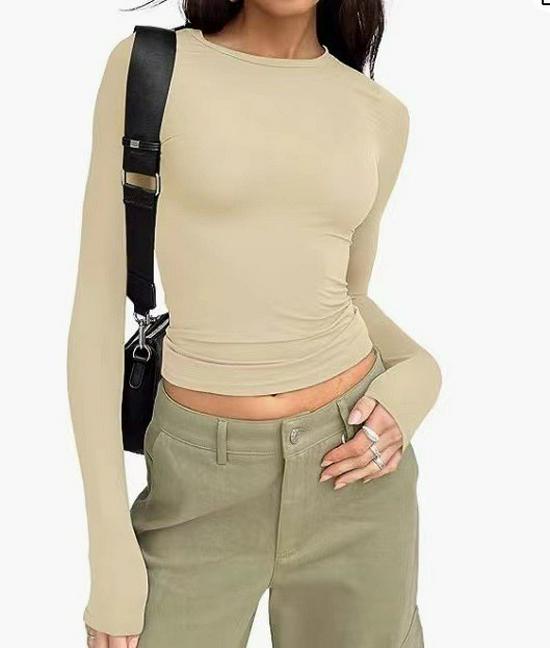 Autumn Long-Sleeve Slimming Pullover: Women's Round Neck Top