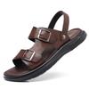 Casual Fashion Men Shoes Slip-On Leather Soft Non-slip Beach Summer Double Buckle Sandals Slippers Flats Flip Flop Walking Shoes