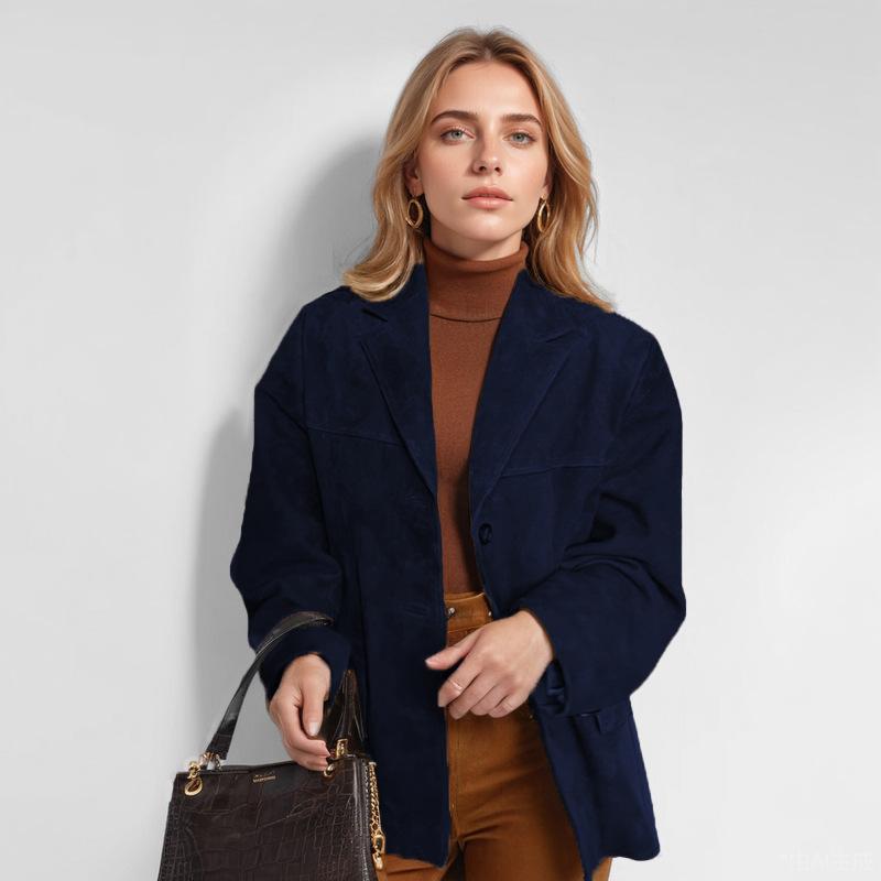 Autumn Winter Vintage Loose Casual Single Breasted Blazer Women Solid Color All-match Cardigan Suit Outwear Top
