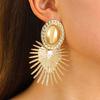 Exaggerated Metal Fan-Shaped Drop Earrings for Women Vintage Gold Color Irregular Oval Personality Earrings Jewelry Accessories