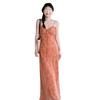 French Dopamine Romantic Floral Suspender Dress Women's Summer High-end Waist Seaside Vacation Dress