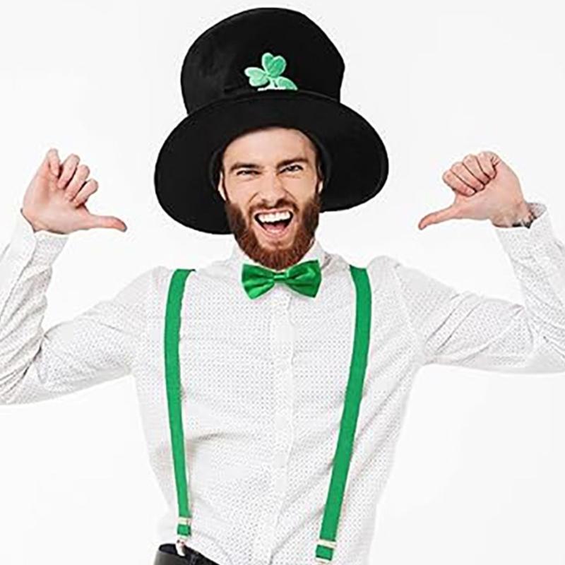 Green Leprechaun Hat Suspenders Striped Thigh High Socks Set Saint Patricks Day Costume Accessories Leprechaun Costume