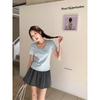Solid color lace edge splicing square neck short-sleeved T-shirt women's spring new sweet spice girl stacked undershirt with top