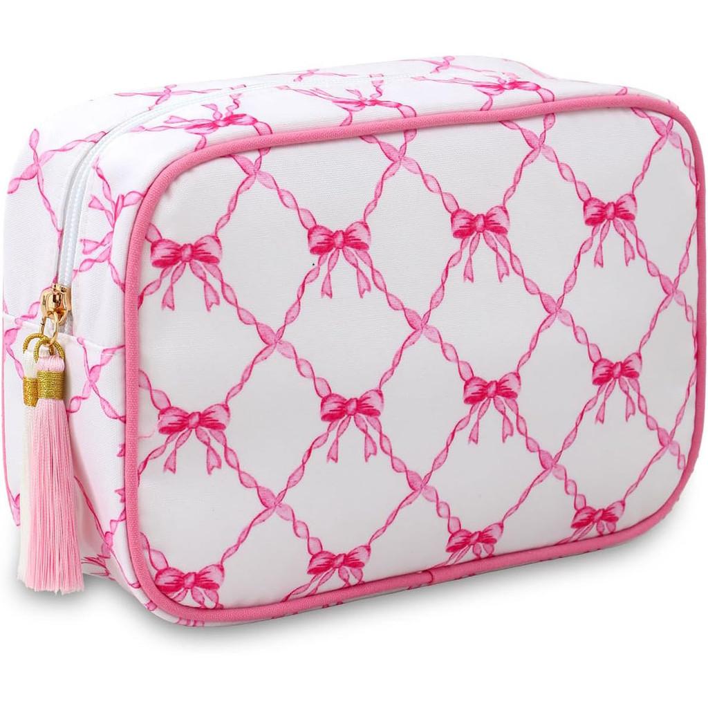 Polyester Striped Makeup Bag With Tassels For Daily Use And Travel Storage
