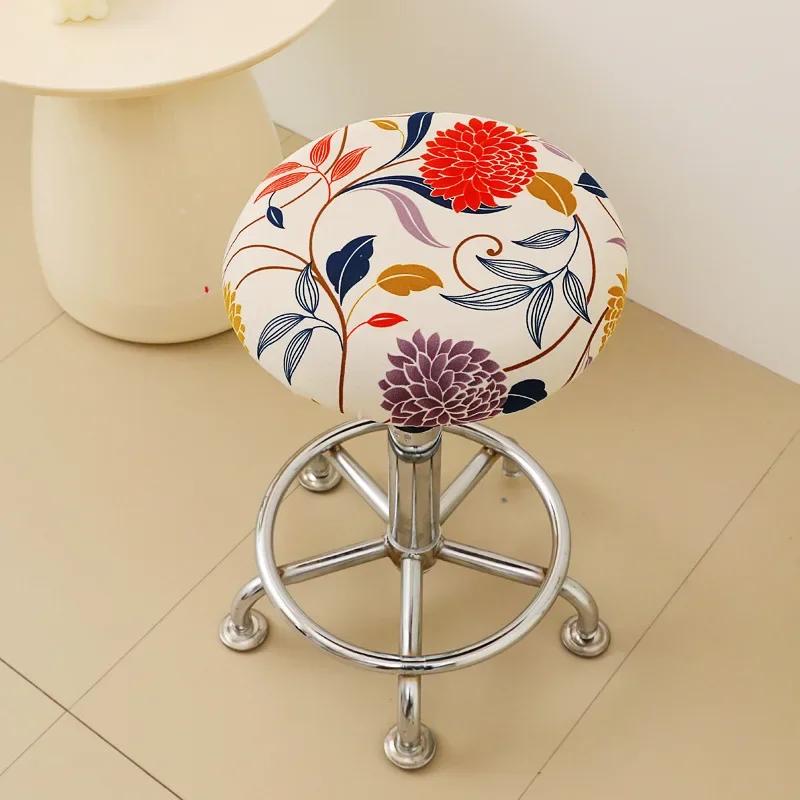 Verstellbarer runder Hockerbezug Spandex Druck Floral Hockerhülle Matte Heim Stuhlschutz Barhocker Stretch Stuhlhusse