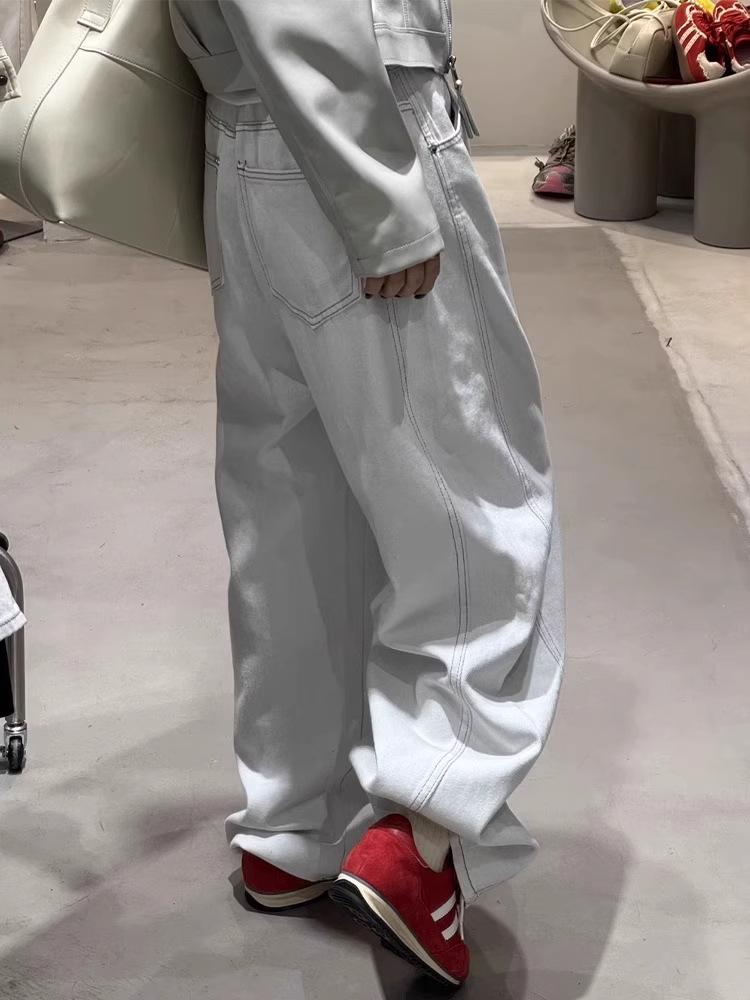 Women's White High Waist Wide Leg Jeans - Curved Knife Design, Plus Size, Slimming, Spring/Autumn 2025.