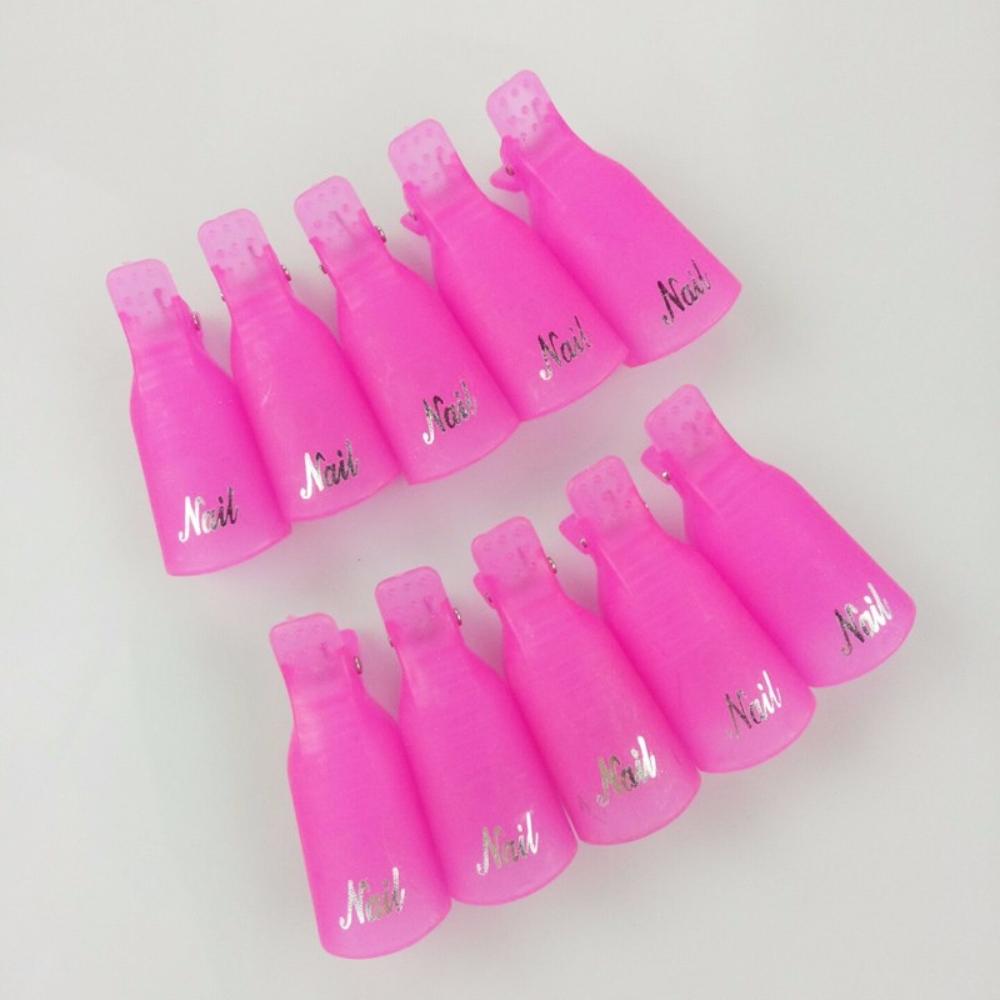 Set of 10 nail clips, nail polish remover, gel hybrids, pink