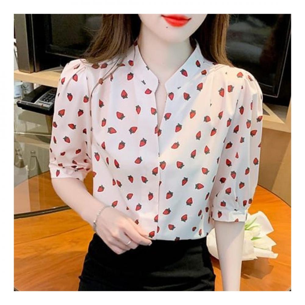 Navava Women Lovely Strawberry Pattern Blouse 5 Quarters Nb2065