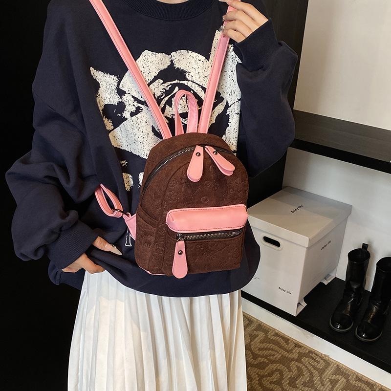 Contrast Color Suede Backpack Women's Bag New Fashion Travel Women's Bag Small Bag Retro Small Backpack