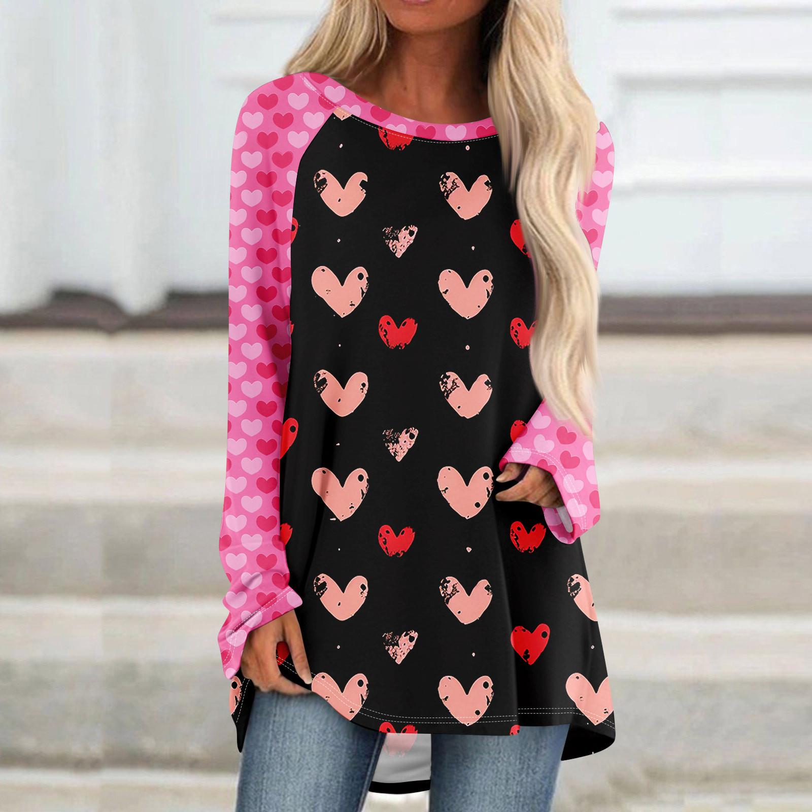 

Женский модный свободный свитер средней длины с круглым вырезом, с принтом ко Дню святого Валентина, рукавами реглан, с длинными рукавами, повседневный топ XL красный