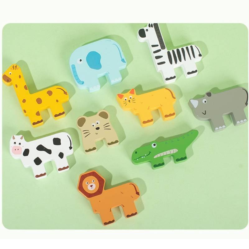 Wooden Lions Cows Elephants Animals Stacking Toy For Kids Educational Balance Building Kids Gift