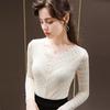 Herbst und Winter Langarm Basis Hemd Mesh Spitze V-ausschnitt Hohl Spitze Frauen