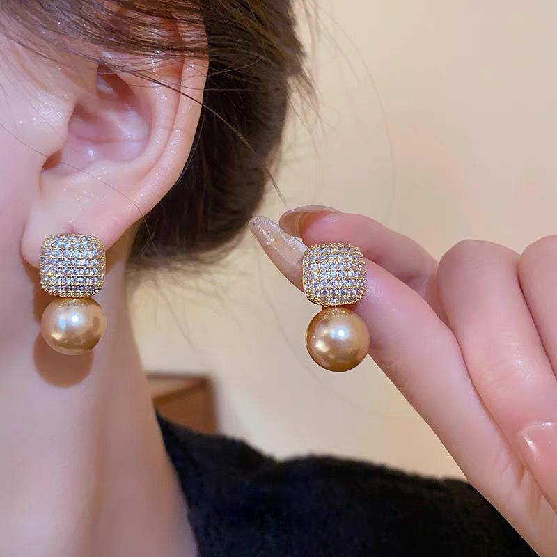 Maillard Autumn and Winter Light Luxury High-end Earrings Circle Women's Round Amber Earrings Retro Ear Clips Without Ear Piercings