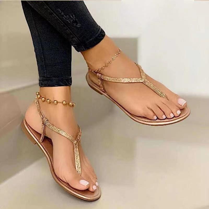 Summer New Wish Foreign Trade Amazon Flat Bottom Hollow Water Diamond Sandals Women's Independent Station