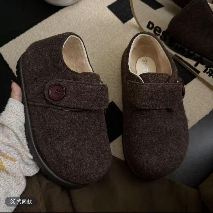 Retro leopard print Mary Jane fluffy shoes women's winter velvet 2025 autumn new versatile warm-soled button shoes