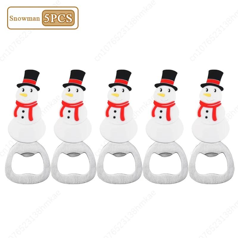 1-20PC Christmas Beer Bottle Opener Santa Snowman Bottle Opener Silicone Stainless Steel Bottle Opener Party Decoration Supplies