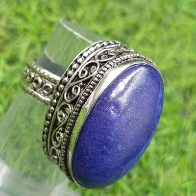 Lapislazuli Edelstein 925 Sterling Silber vergoldet Antik Vintage Ring US SZ 7 Schmuck AVRF57