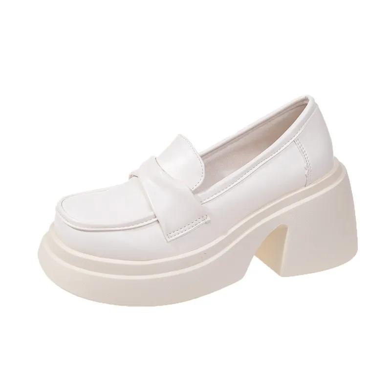 British Style Platform Loafers Women 2024 Round Toe Thick Bottom Single Shoes Woman Leather Chunky Heels Black Mary Janes Shoes