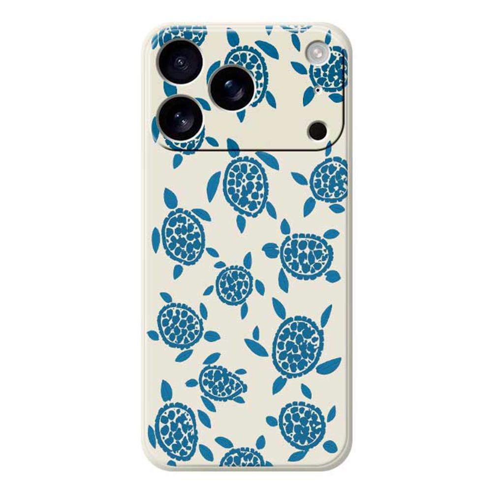 For iPhone 17 Pro Max Case Blue Turtle Pattern Printing Straight Edge TPU Phone Back Cover